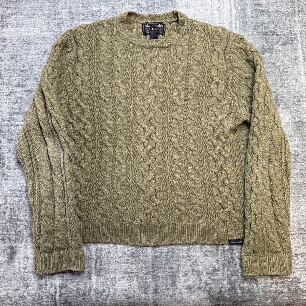 VTG Abercrombie & Fitch Sweater Mens‎ Large Hazel Cable Knit Wool Fisherman Y2K
